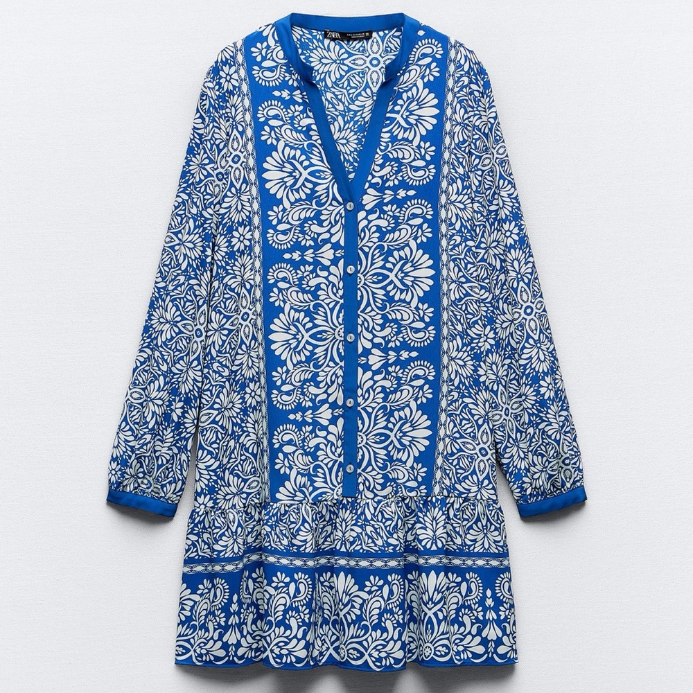 Zara Blue and White Floral Mini Dress